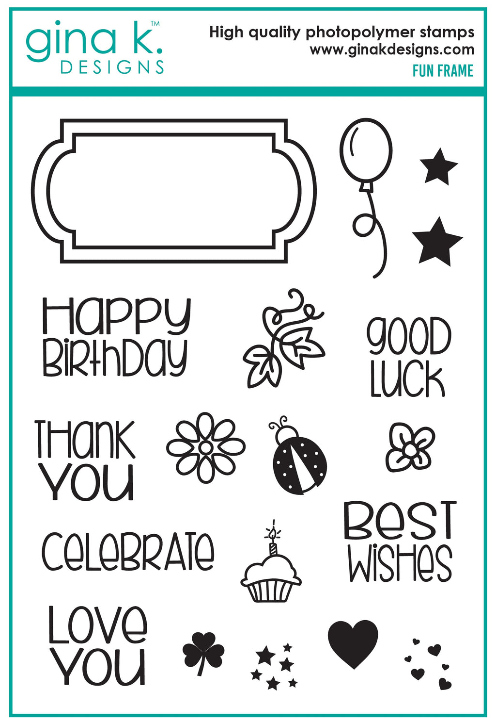 Gina Kay Designs Fun Frame Cling Stamp Set