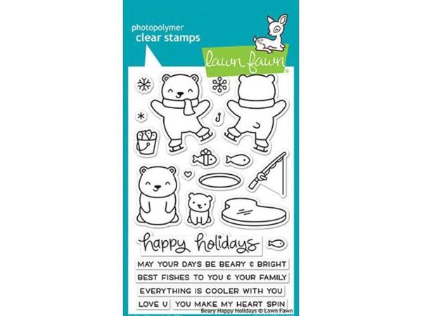 Lawn Fawn Beary Happy Holidays Cling Stamp Set