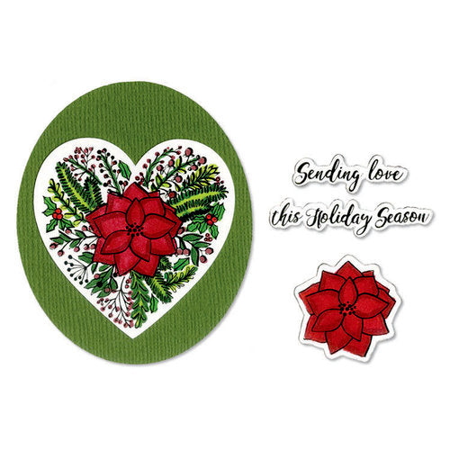 Sizzix - Holiday Blessings Collection - Framelits Die with Clear Acrylic Stamp Set - Poinsettia Wreath