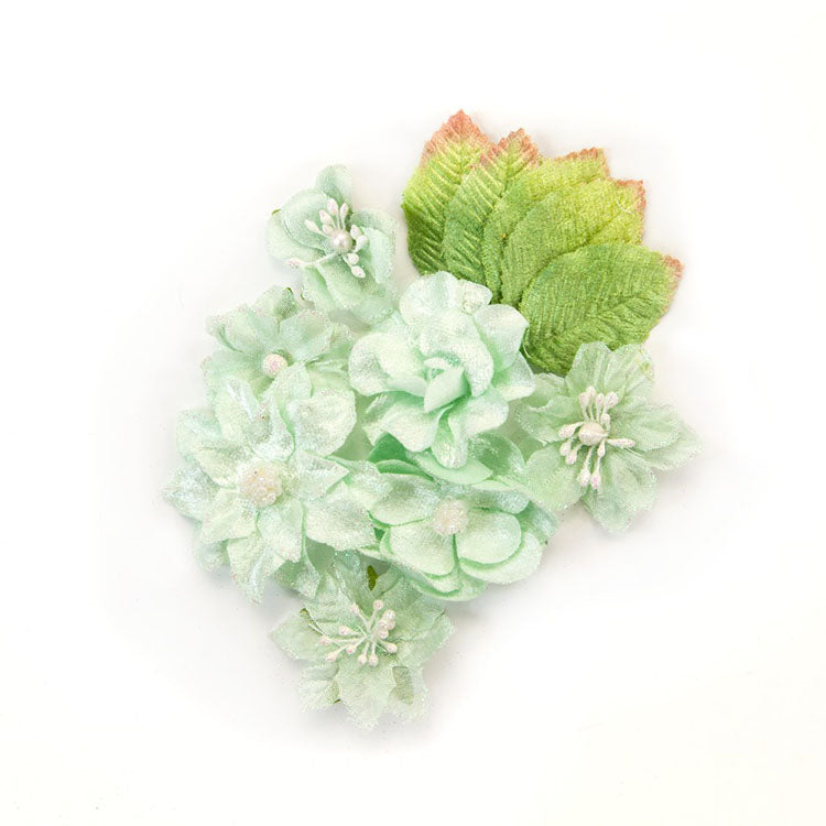 Prima - Santa Baby Collection - Christmas - Flower Embellishments - Frosted Mint