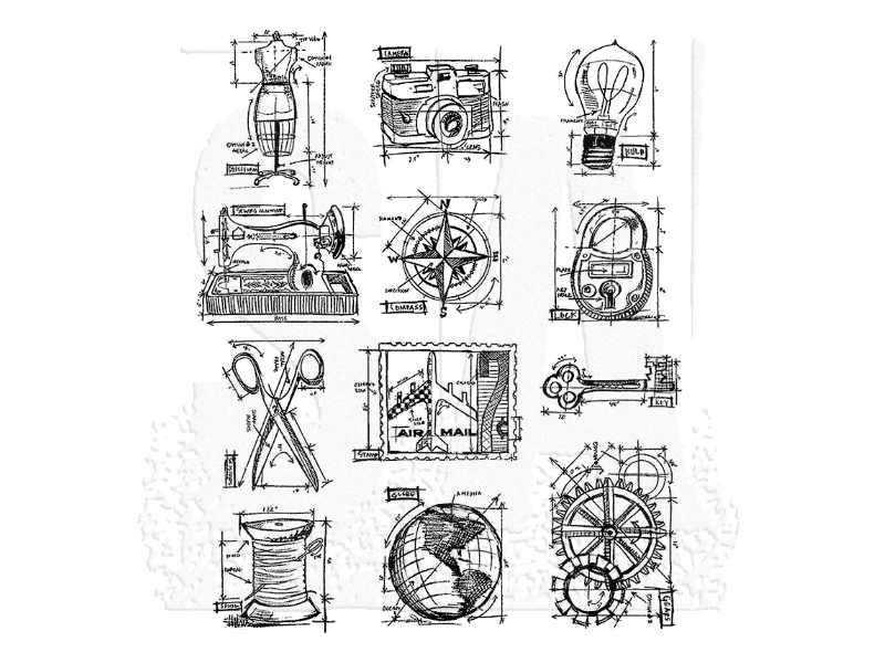 Stampers Anonymous Tim Holtz Cling Mount Stamps: Mini Blueprints 3