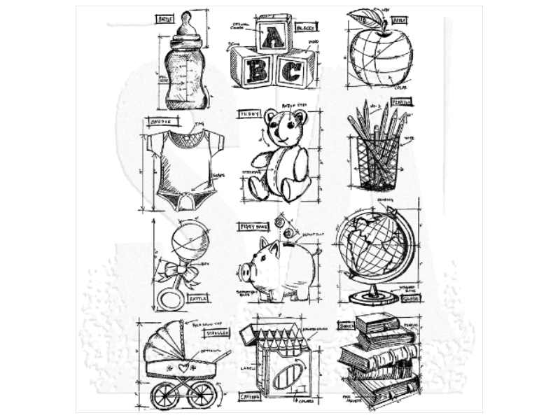 Stampers Anonymous Tim Holtz Cling Mount Stamps: Mini Blueprints 8