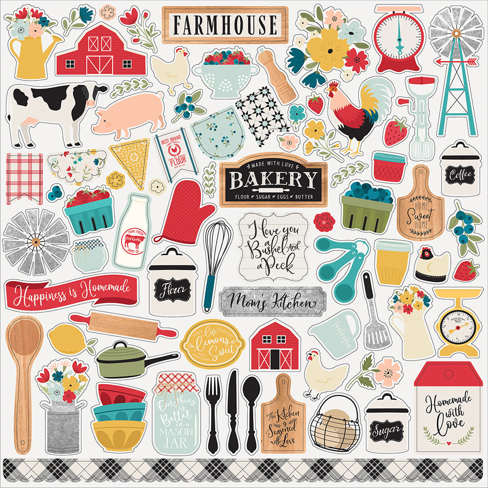Echo Park Farmhouse Kitchen Collection 12 x 12 Element Sticker Sheet