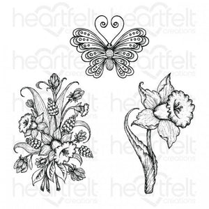 Heartfelt Creations Delightful Daffodil & Butterfly Cling Stamp Set
