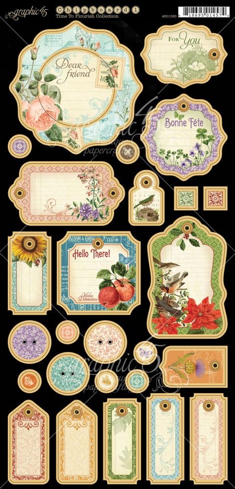 Graphic 45 Time to Flourish Collection Chipboards