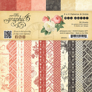 Graphic 45 Mon Amour Collection 6 x 6 Pattern & Solids Paper Pad