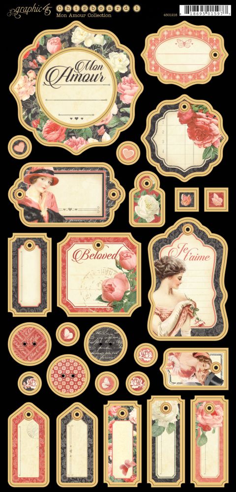 Graphic 45 Mon Amour Collection Chipboard #1