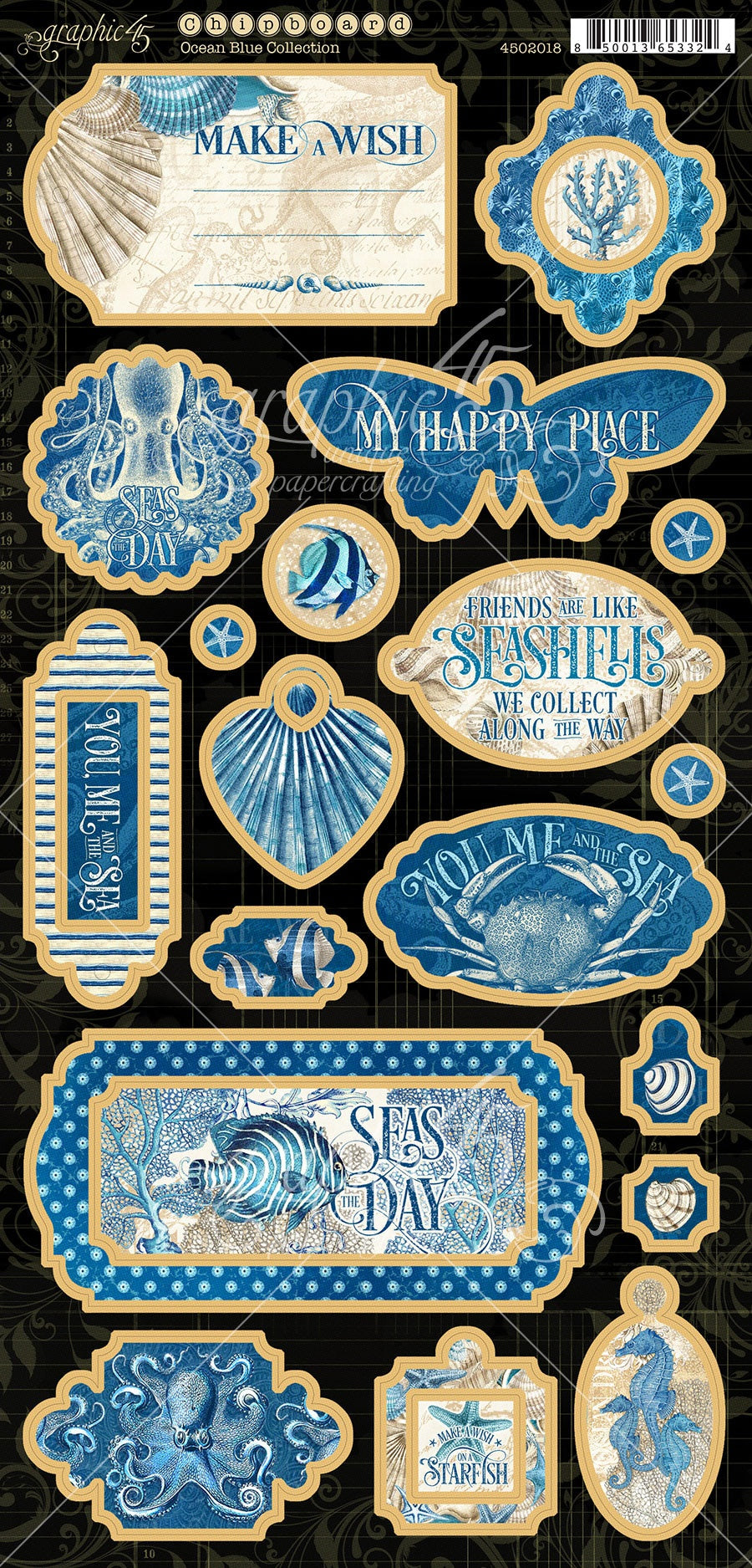 Graphic 45 Ocean Blue Collection Chipboard Pieces