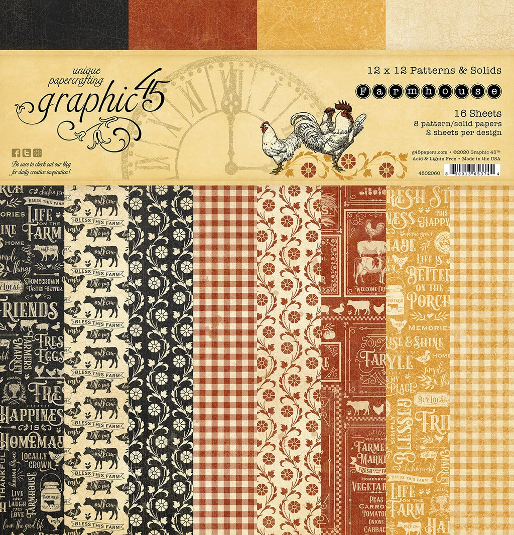 Graphic 45 Farmhouse Collection 12 x 12 Patterns and Solids