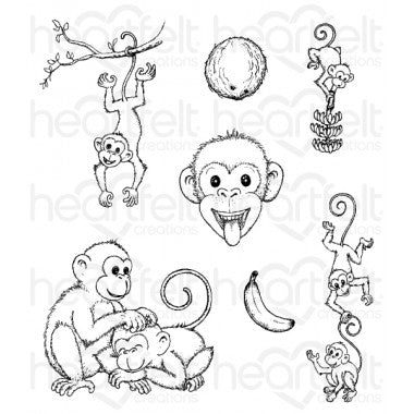 Heartfelt Creations Monkeys Antics Cling Stamp Set